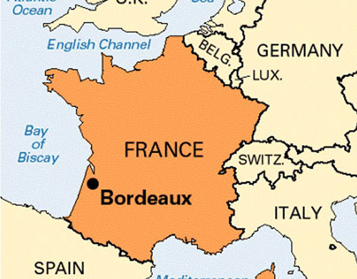 A map of Western Europe highlighting France in orange.