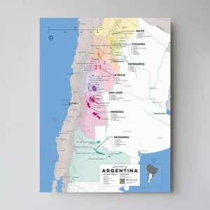 Map of Argentina's wine regions with clear labels and color-coded areas.