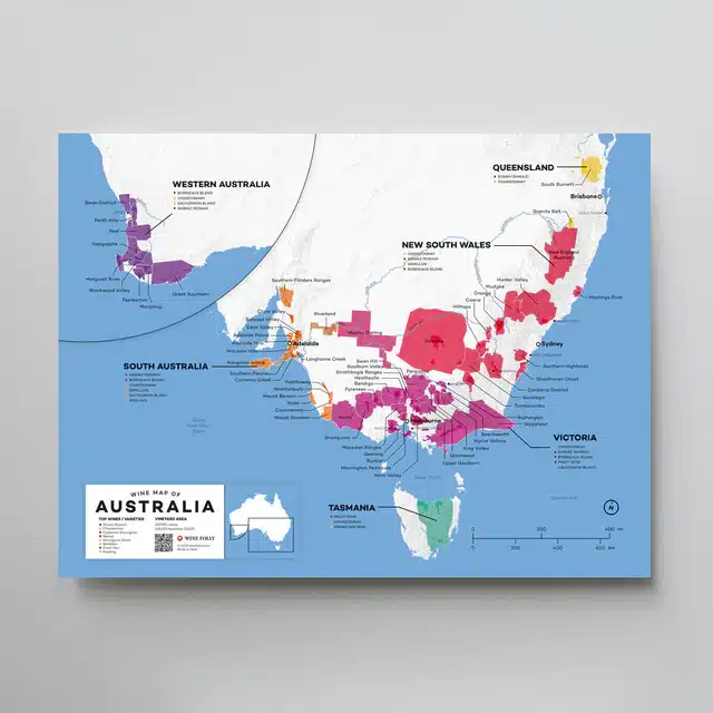 Wine region map of Australia.