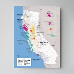 Wine map of California highlighting various wine regions across the state.