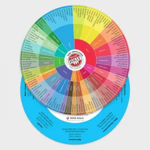 Wine aroma wheel with various categories of wine aromas and flavours.