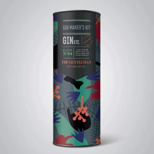 Stylized packaging for GinEtc The Gentleman Blended Gin Kit, featuring abstract botanical patterns.