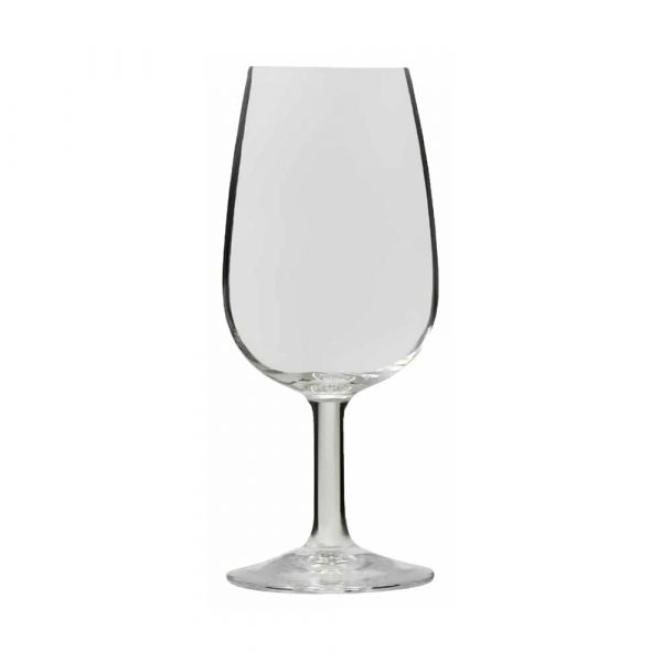 Single transparent wine glass with a clean and simple design, isolated on a white background.