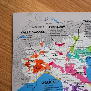 Close-up of the wine map of Italy.