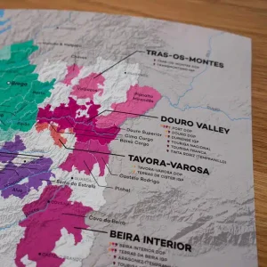 Close-up of a map showing wine regions in Portugal.