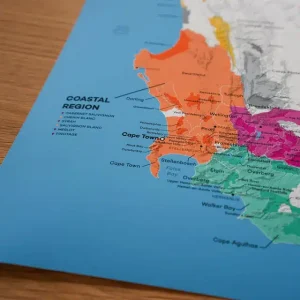 Close-up of a South Africa wine region map highlighting the Coastal Region.