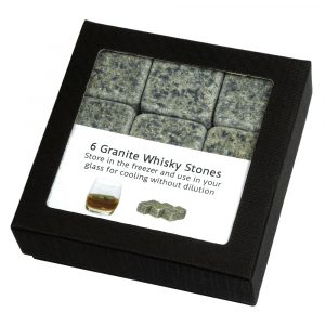 Box of six granite whiskey stones.