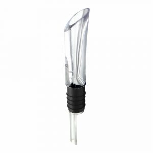 A clear wine aerator drip free pourer.