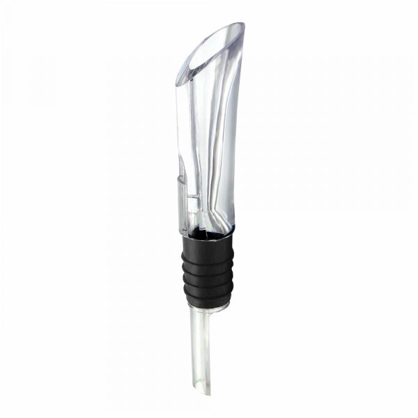 A clear wine aerator drip free pourer.